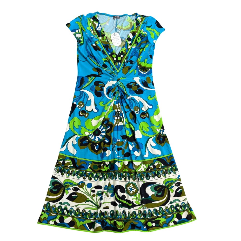 Muse Floral Midi Dress‎ Womens Size 8 Blue Multi Psychedelic Retro Mod MSRP $130